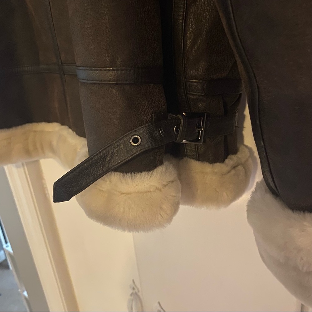 Vintage St. John’s Bay Leather Sherpa Lined Aviator Bomber Jacket Large - Picture 4 of 9